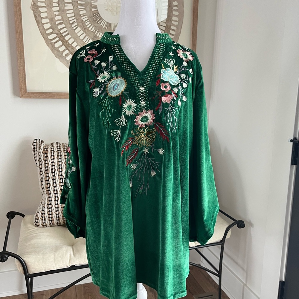 Green Embroidered Tunic Top